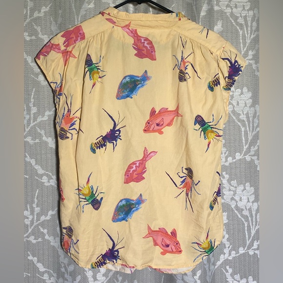 SOLD Patagonia Pataloha Button Shirt Womens 12 Yellow Fish Vintage Sleeveless - Picture 2 of 3